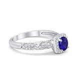 Halo Engagement Bridal Ring Simulated Blue Sapphire CZ 925 Sterling Silver