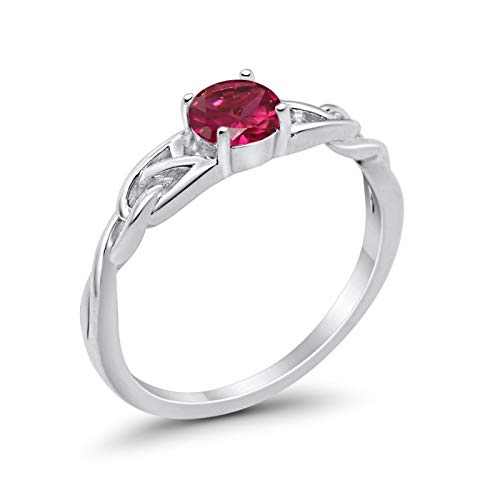Celtic Trinity Wedding Ring Solid Simulated Ruby CZ 925 Sterling Silver