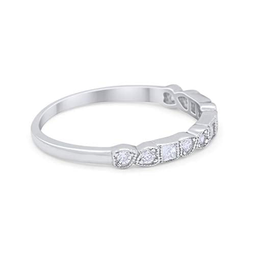 Half Eternity Wedding Ring Art Deco Simulated CZ 925 Sterling Silver