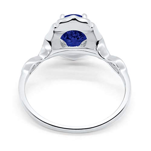 Antique Style Wedding Ring Oval Simulated Blue Sapphire CZ 925 Sterling Silver