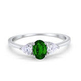 3-Stone Fashion Promise Ring Oval Simulated Green Emerald Cubic Zirconia 925 Sterling Silver