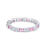 Full Eternity Baguette Round Simulated Pink CZ 925 Sterling Silver