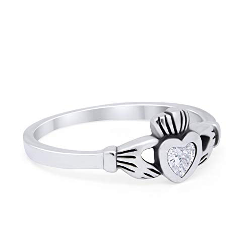 Irish Claddagh Heart Promise Ring Simulated CZ 925 Sterling Silver