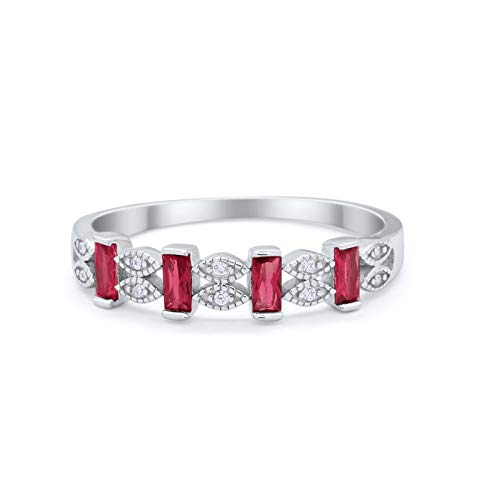 Eternity Baguette Ring Simulated Ruby CZ 925 Sterling Silver