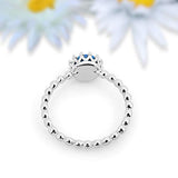 Solitaire Fashion Bead Ball Ring Round Lab Created Blue Opal 925 Sterling Silver