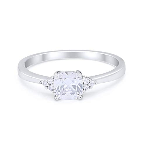 Cushion Cut Engagement Ring Simulated Cubic Zirconia 925 Sterling Silver