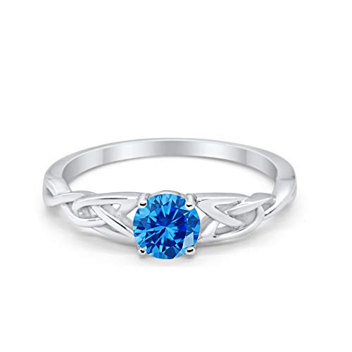 Celtic Trinity Wedding Ring Solid Simulated Blue Topaz CZ 925 Sterling Silver
