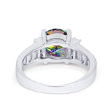 Engagement Baguette Stone Ring Simulated Rainbow CZ 925 Sterling Silver