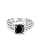Cushion Cut Engagement Bridal Ring Simulated Black CZ 925 Sterling Silver