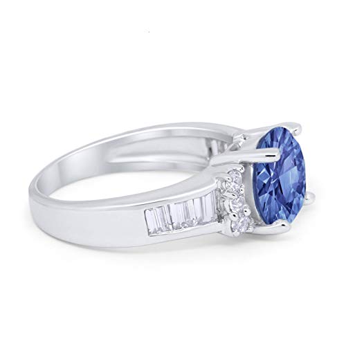 Engagement Baguette Stone Ring Simulated Tanzanite CZ 925 Sterling Silver