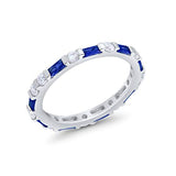Art Deco Baguette Simulated Blue Sapphire Cubic Zirconia Wedding Ring 925 Sterling Silver