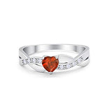 Accent Heart Shape Wedding Ring Simulated Garnet CZ 925 Sterling Silver