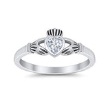 Irish Claddagh Heart Promise Ring Simulated CZ 925 Sterling Silver