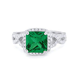 Halo Cushion Cut Wedding Bridal Ring Round Simulated Emerald CZ 925 Sterling Silver