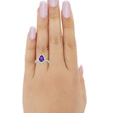 Halo Teardrop Bridal Filigree Ring Simulated Amethyst CZ 925 Sterling Silver