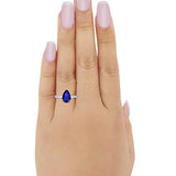 Teardrop Pear Bridal Ring Round Simulated Blue Sapphire CZ 925 Sterling Silver