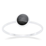 Petite Dainty Ring Round Simulated Black Onyx 925 Sterling Silver