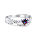 Accent Heart Shape Wedding Ring Simulated Rainbow CZ 925 Sterling Silver
