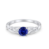 Celtic Trinity Wedding Promise Ring Simulated Blue Sapphire CZ 925 Sterling Silver