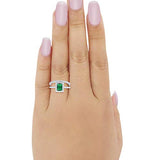 Radiant Cut Engagement Ring Simulated Green Emerald CZ 925 Sterling Silver