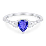 Teardrop Engagement Ring Simulated Tanzanite CZ 925 Sterling Silver