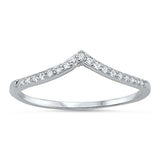 Chevron Midi V-Shape Simulated CZ Wedding Ring 925 Sterling Silver