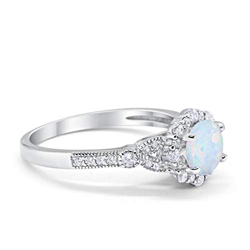 Floral Art Deco Engagement Ring Lab White Opal 925 Sterling Silver