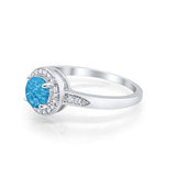 Halo Wedding Ring Round Lab Created Blue Opal 925 Sterling Silver