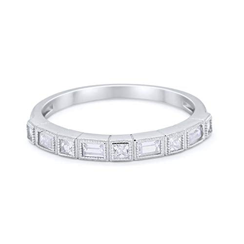 Half Eternity Wedding Ring Princess Cut Simulated Cubic Zirconia 925 Sterling Silver