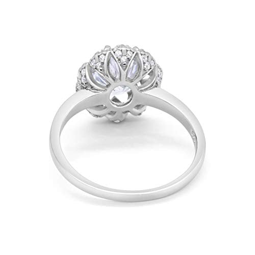 Oval Art Deco Engagement Ring Simulated Cubic Zirconia 925 Sterling Silver