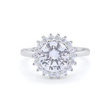 Halo Floral Wedding Ring Simulated CZ 925 Sterling Silver