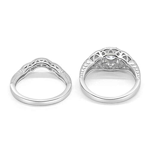 Two Piece Wedding Art Deco Round Simulated Cubic Zirconia 925 Sterling Silver