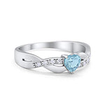 Accent Heart Shape Wedding Ring Simulated Aquamarine CZ 925 Sterling Silver