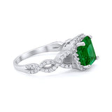 Halo Cushion Cut Wedding Bridal Ring Round Simulated Emerald CZ 925 Sterling Silver