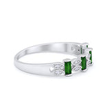 Eternity Baguette Ring Simulated Green Emerald CZ 925 Sterling Silver