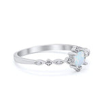 Petite Dainty Wedding Ring Lab Created White Opal 925 Sterling Silver