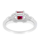 Art Deco Design Engagement Ring Princess Cut Simulated Ruby CZ 925 Sterlig Silver