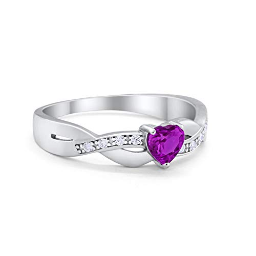 Accent Heart Shape Wedding Ring Simulated Amethyst CZ 925 Sterling Silver