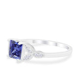 Art Deco Design Engagement Ring Princess Cut Simulated Blue Tanzanite CZ 925 Sterlig Silver