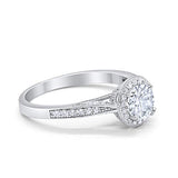 Halo Engagement Promise Ring Round Simulated Cubic Zirconia 925 Sterling Silver