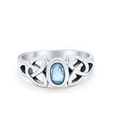 Celtic Ring Oval Bezel Stone Simulated Aquamarine CZ 925 Sterling Silver