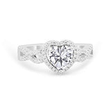 Halo Wedding Heart Promise Ring Simulated CZ 925 Sterling Silver
