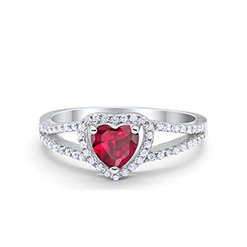Heart Promise Ring Round Simulated Ruby CZ 925 Sterling Silver