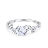 Floral Art Deco Wedding Engagement Bridal Ring Round Simulated Cubic Zirconia 925 Sterling Silver