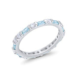 Art Deco Stackable Baguette Simulated Aquamarine Cubic Zirconia Wedding Ring 925 Sterling Silver