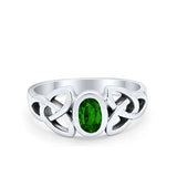 Celtic Ring Oval Bezel Stone Simulated Green Emerald CZ 925 Sterling Silver