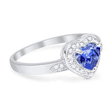 Halo Heart Promise Ring Round Simulated Tanzanite CZ 925 Sterling Silver