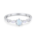 Petite Dainty Engagement Ring Marquise Lab Created White Opal 925 Sterling Silver