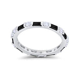 Full Eternity Baguette Round Simulated Black CZ 925 Sterling Silver