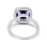 Halo Engagement Ring Accent Cushion Simulated Amethyst CZ 925 Sterling Silver